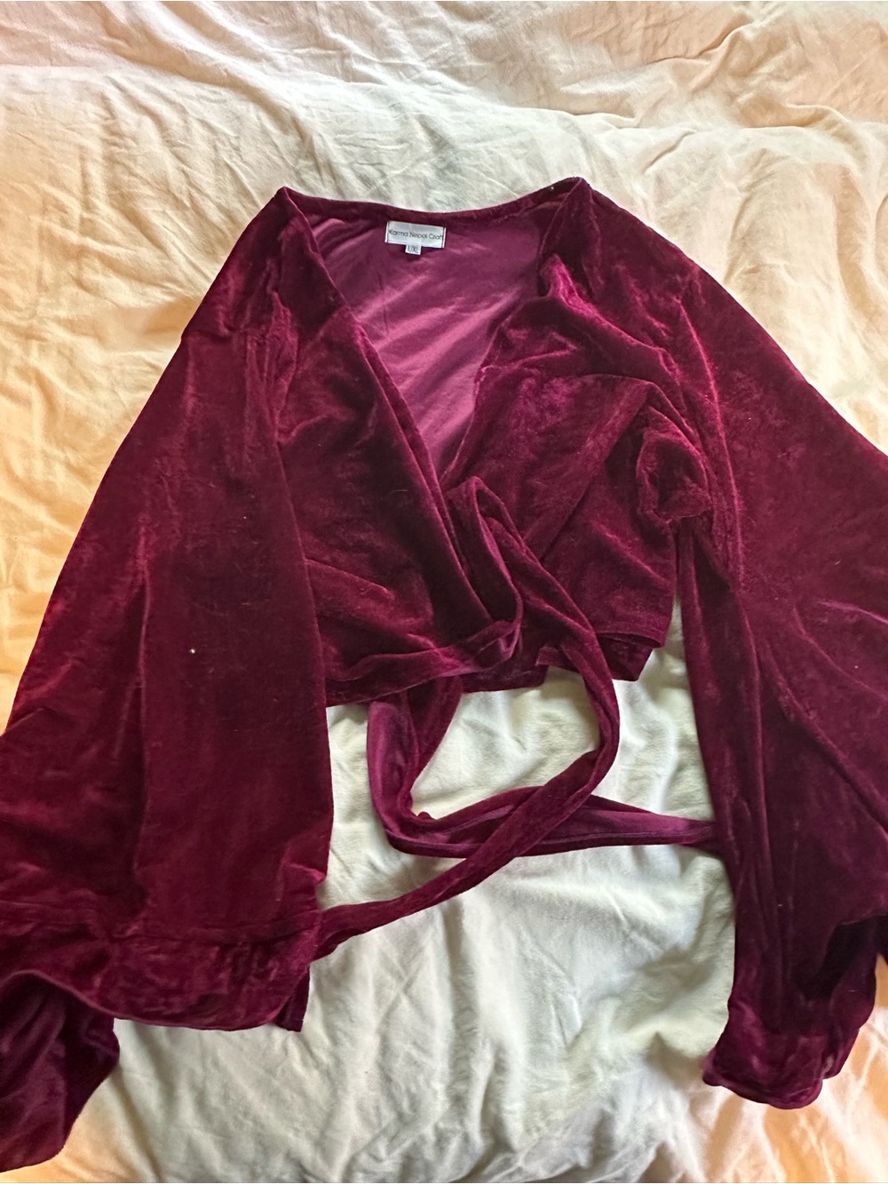 Velvet Wrap Crop Top in Wine Red